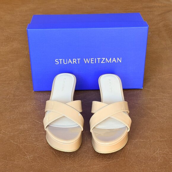 Stuart Weitzman Avenue 65 Flatform Wedge Slide Beige Sandal Size 6.5 NEW - Picture 5 of 15